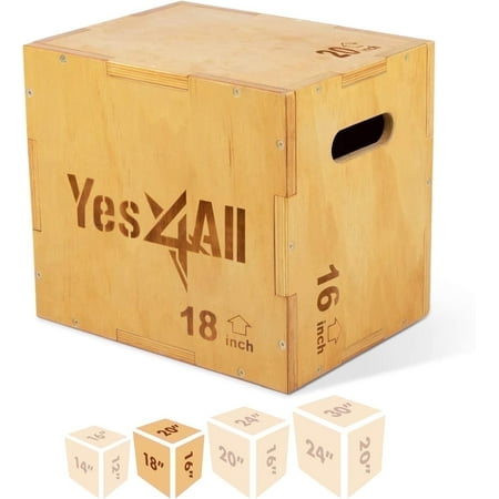 Yes4All Wooden Plyo Box, Holds Up to 450lbs, Versatile Plyometric Jump Box for Home Gym and Outdoor Workouts (20"x18"x16", Natural Wood)