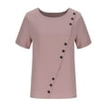 thumbnail image 6 of Sevevn Women's Solid Color Round Collar Button Short-Sleeved Blouse Pink XL Savings Up to 30% Off, 6 of 6