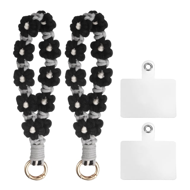 Uxcell 2 Pcs Correa para Teléfono con Pestañas de Sujeción, Pulsera Lanyard para Teléfono Celular Hecha a Mano para Mujeres y Niñas, Negro