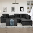 thumbnail image 2 of Modular L-Shape Velvet Sectional Sofa with Reversible Chaise, Hidden Storage Ottoman, Built-in Cup Holders, Cloud Comfort for Small Apartments and Family Lounges, Black, 2 of 9