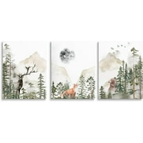 Explorers Escape Canvas Art, Boy's Adventure with Bear & Fox Prints, Mountainous Landscape Kids Room Decor, Woodland Animal Wall Art for Children's(Only canvas)