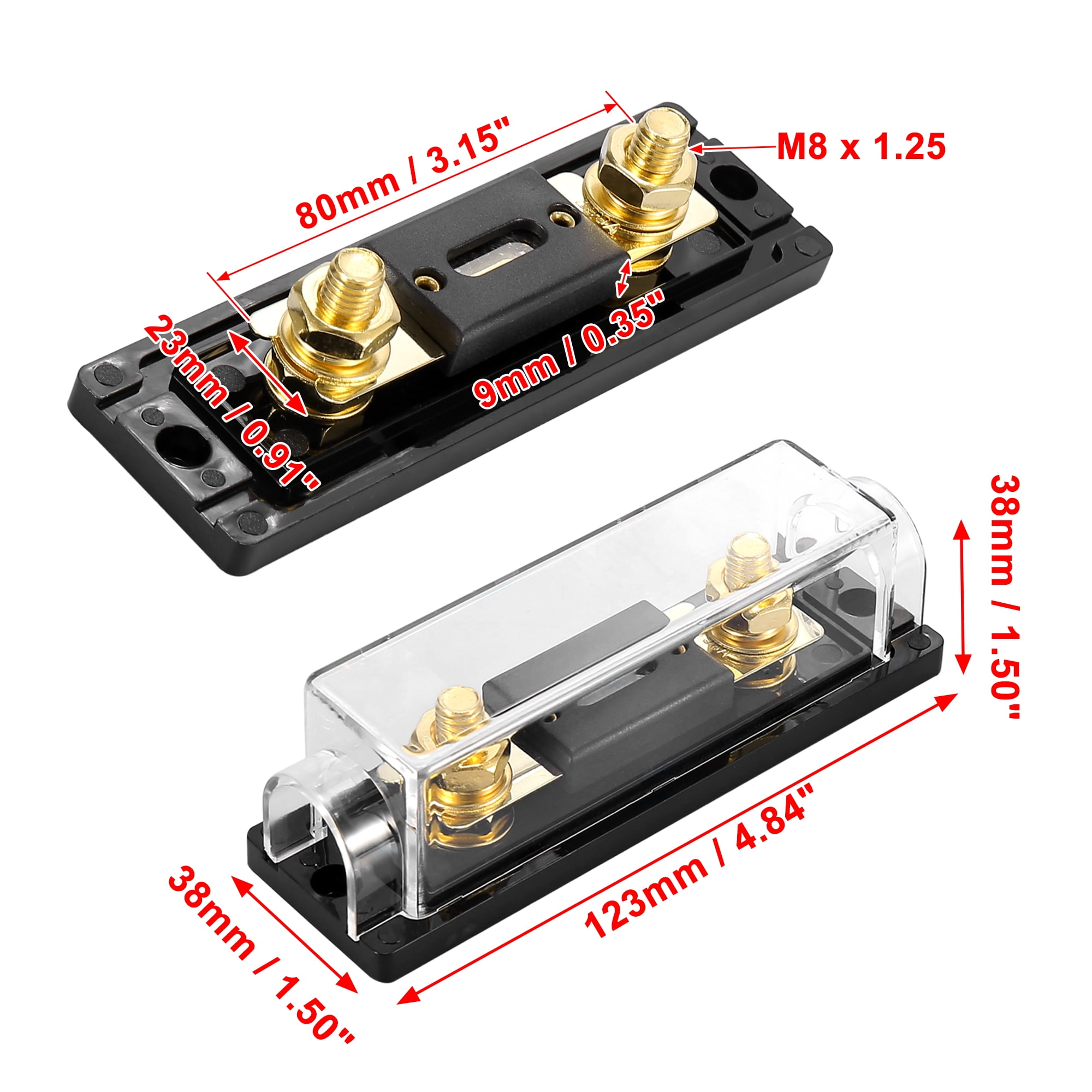 4pcs 0/2/4 Gauge Inline ANL Fuse Holder Clear Black Fuse Block with 250A Fuse