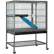 Angle View: Yaheetech Rolling Metal Animal Cage w/ Removable Ramp & Platform, Hammered Black