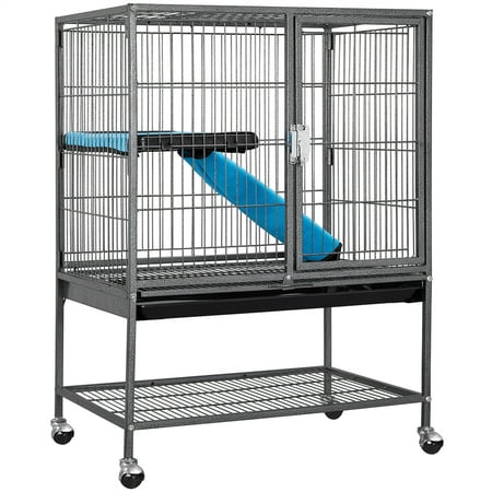 Yaheetech Rolling Metal Animal Cage w/ Removable Ramp & Platform, Hammered Black