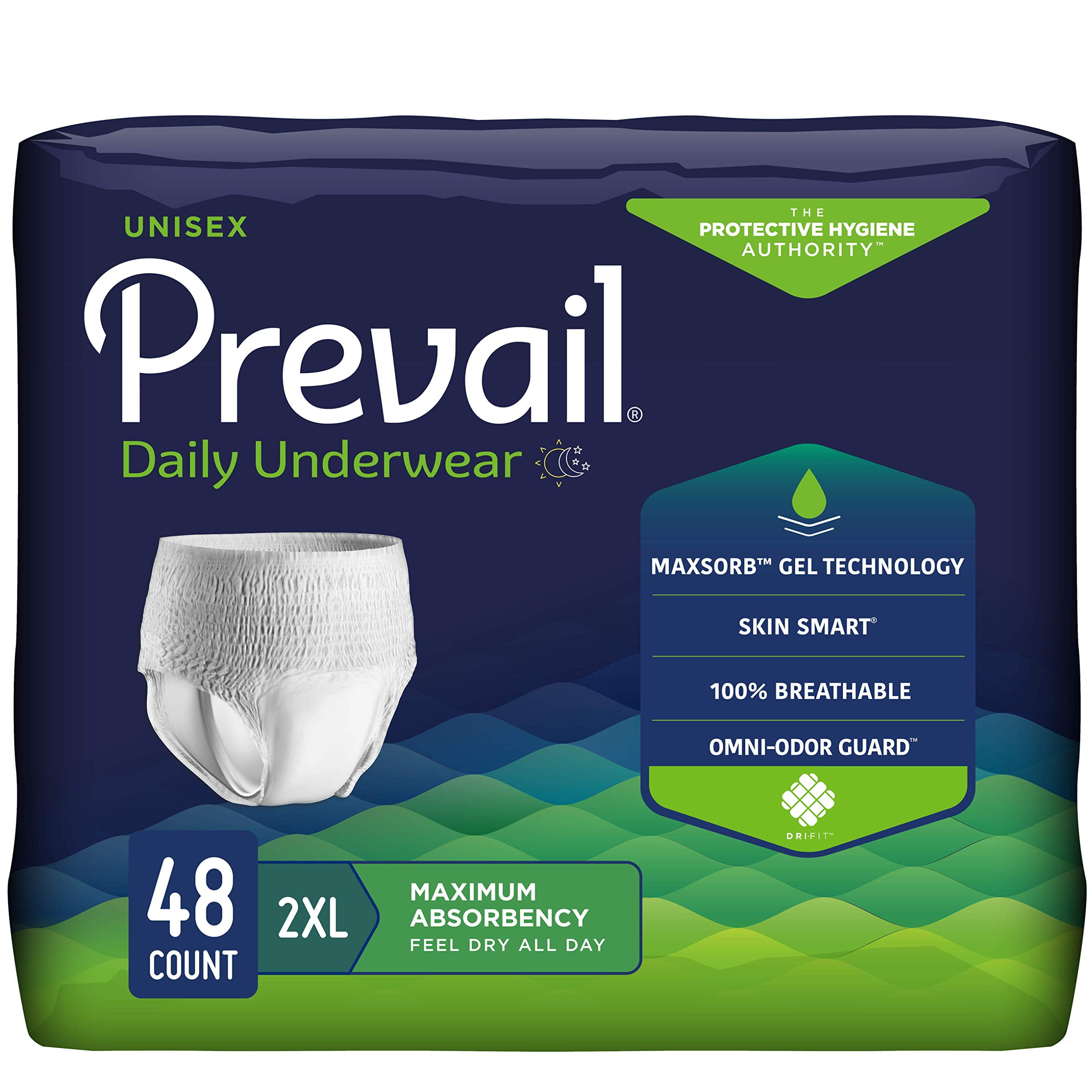 Prevail Daily Protective Underwear - Unisex Adult Incontinence Underwear - Disposable Adult Diaper for Men & Women - Maximum Absorbency - XX-Large - 48 Count (4 packs of 12)