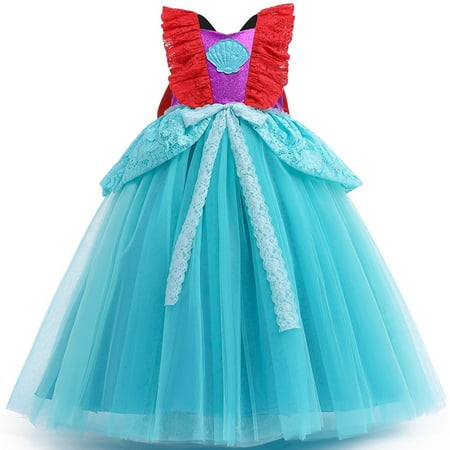 

Little Girls & Big Girls Mermaid Princess Lace Mesh Dresses Q805 Sizes 3-10