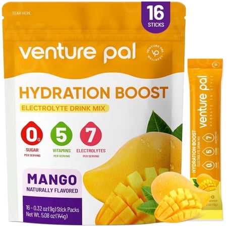 Venture Pal Sugar Free Electrolyte Powder Packets - Daily Hydration Packets | Electrolytes Drink Mix with 5 Vitamins & 7 Electrolytes | Keto Friendly | Non-GMO | Certified Vegan | 16 Sticks