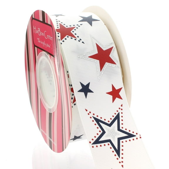 1.5" Red/Navy Stars Grosgrain Ribbon 25 Yard