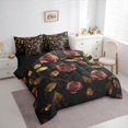 thumbnail image 3 of jejeloiu Pink Flower Floral 7 Pieces Bedding Comforter Set,Gold Leaves Full Bedding Set,Vintage Aesthetic Desgin Fitted Sheet Flat Sheet For Girls Kids,Ultra Soft Home Decor Reversible, 3 of 8