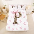 thumbnail image 5 of Erosebridal Aesthetic Coquette Bowknot Bed Sheets,Letter P Monogrammed King Sheets For Girls Kids,Pink White Brown 4-Piece, 5 of 6
