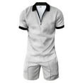 thumbnail image 3 of Men's Zipper Polo Shirts Clearance Polo T Shirts Men's Shirt And Shorts Set Summer Outfits Casual Short Sleeve Suit For Men 2 Shorts Tracksuit Set Business Casual Tops Golf Shirts, 3 of 7