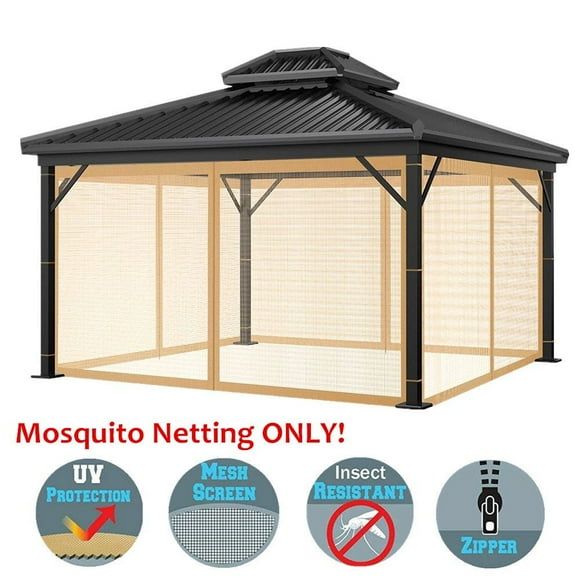 DEBGFS Gazebo Universal Replacement Mosquito Netting - Outdoor Gazebo Canopy 4-Panel Screen Walls with Zipper for 10‘ x 10‘ Gazebo (Mosquito Net Only),brown,10`x10`