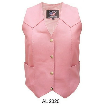- Ladies XS Size Pink basic plain vest in Cowhide Leather 2 front 2 inside pockets
