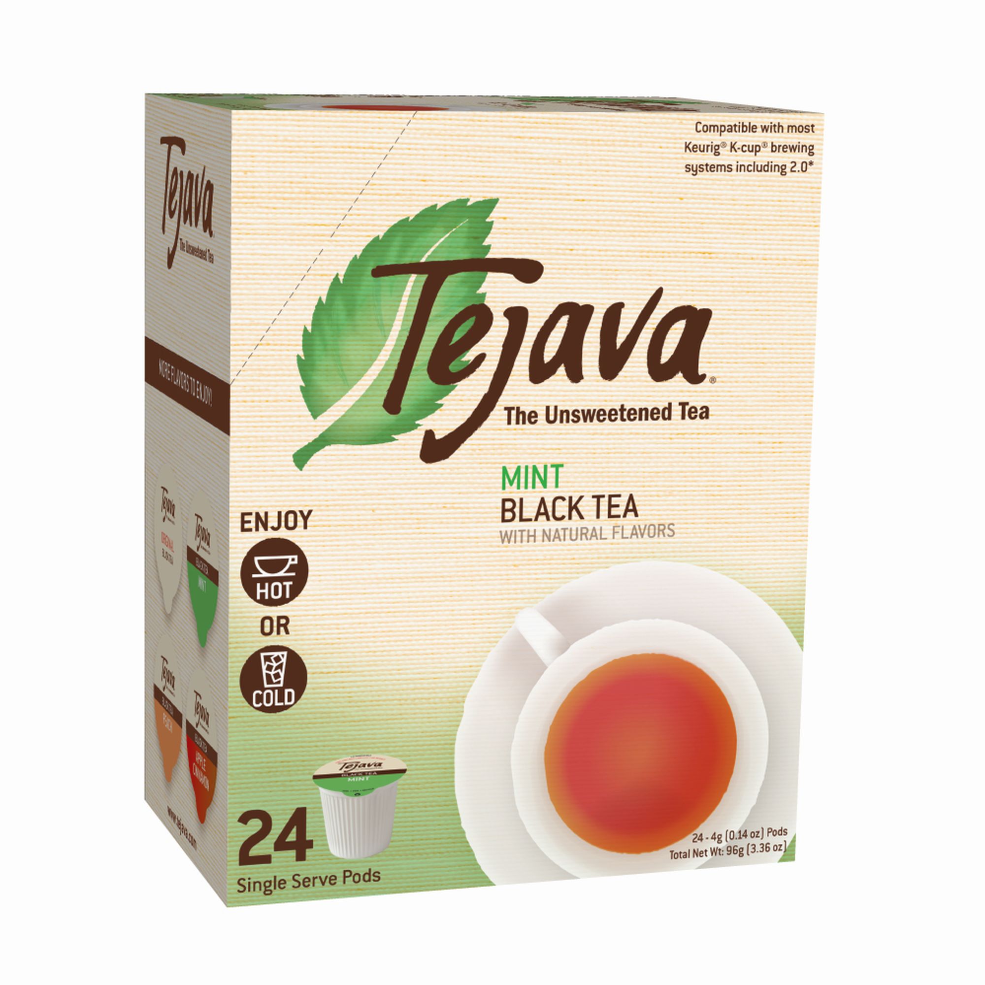 Tejava Unsweetened Mint Flavored Black Tea Pods 24 Pack 100