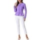 thumbnail image 2 of Chaquetas de mezclilla para mujer INSPIRE CHIC, con botones, dobladillo peplum, mangas largas, chaquetas de jean cortas, morado M, 2 of 6