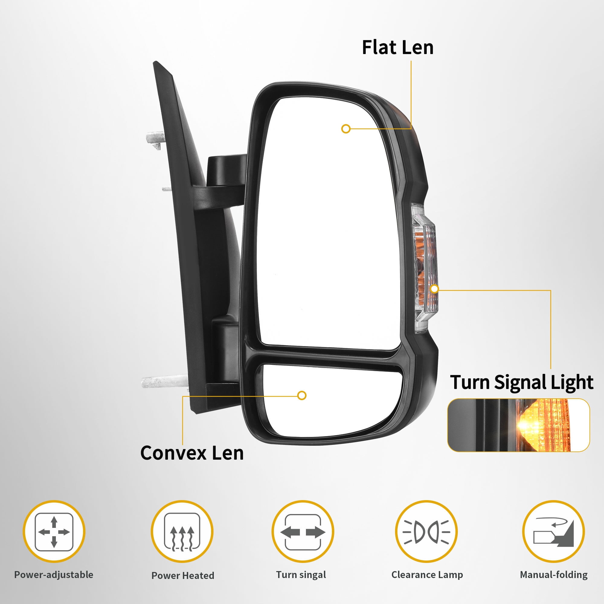 LEDKINGDOMUS Right Passenger Side Power Heated Mirror for 2014 2015 2016 2017 Ram Promaster 1500/2500/3500 with LED Signal & Temp Sensor, Manual Folding (RH, Black)