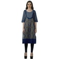 thumbnail image 2 of Moomaya Robes Indiennes pour Femmes Décontractées Été Imprimé Manches 3/4 Longue Kurta, 2 of 6