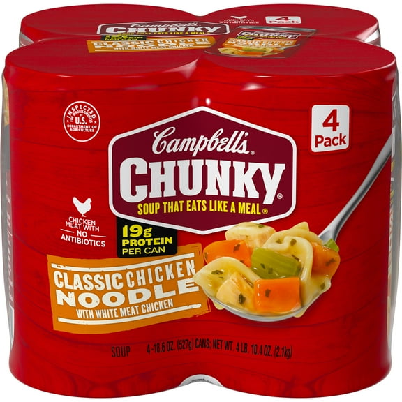 (4 Pack) Campbell's Chunky Soup, Ready to Serve Chicken Noodle Soup, 18.6 Oz Can