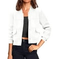 thumbnail image 5 of Long Sleeved Women Button Down Casual Crop Coat Bomber Jacket, 5 of 6