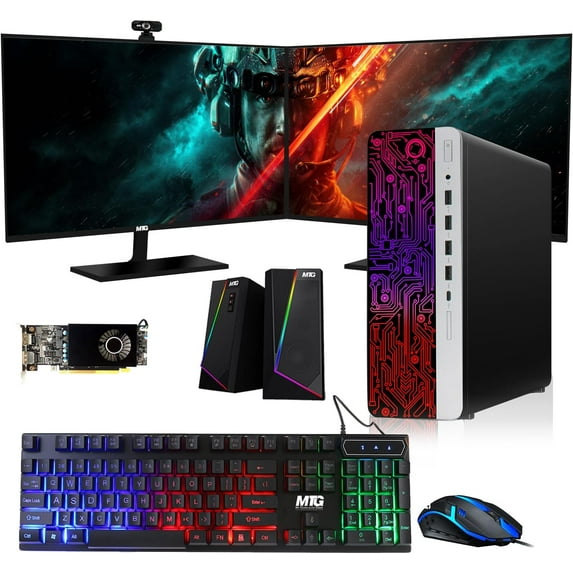 Restored HP G3 Gaming Desktop PC,Intel Core i5 4th Gen,AMD RX 550 Graphics,16GB RAM,1TB SSD,MTG New 27 Inch Dual Monitor,RGB Keyboard Mouse,Speaker,Webcam,Windows 11 Pro
