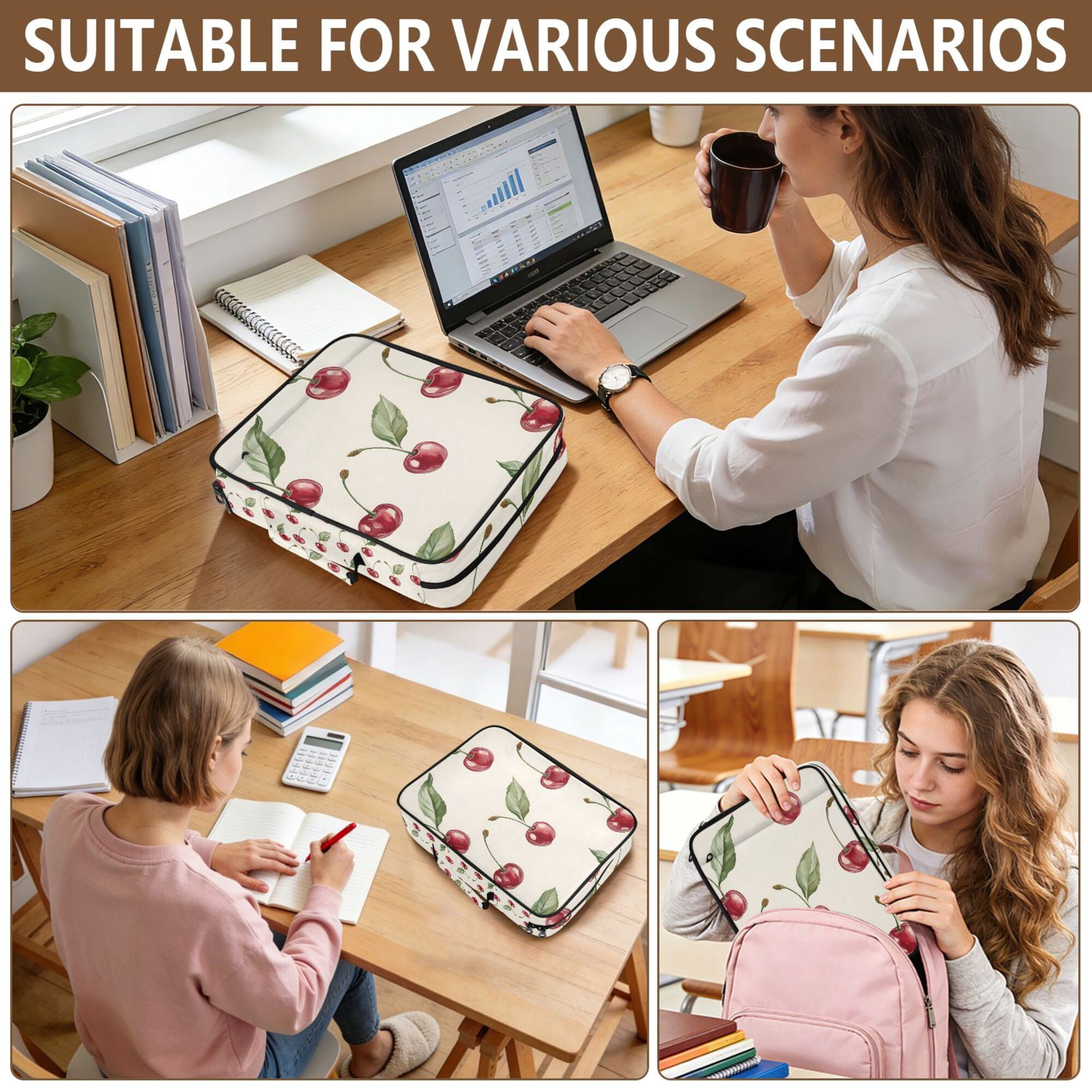 FORMRS Accordion File Folder A4 Size 7-Pocket Expanding Document Organizer Bag with 3 Ring Binder, Beige Cherry