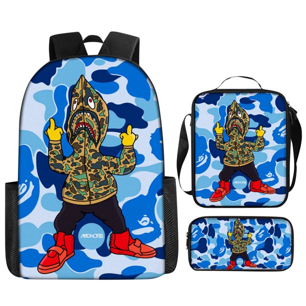 Conjunto de tres piezas de mochilas escolares para estudiantes masculinos y femeninos, estuche para lápices para el campus, bolsas de lona, mochila de gran capacidad