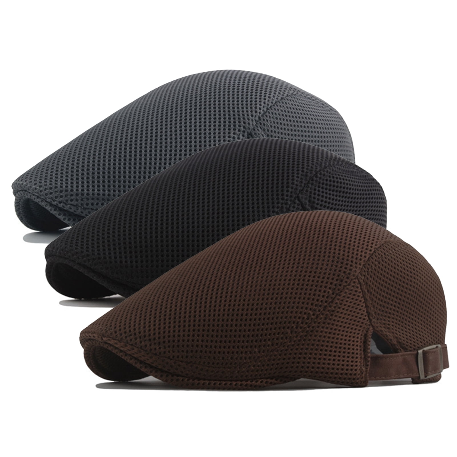 Bocaoying 3 Pack Summer Newsboy Hats for Men, Breathable Beret cap, Driving Flat Hats, Adjustable Newsboy Hat for Outdoor, Driving, Hunting, Casual, Golf, 22"-24"