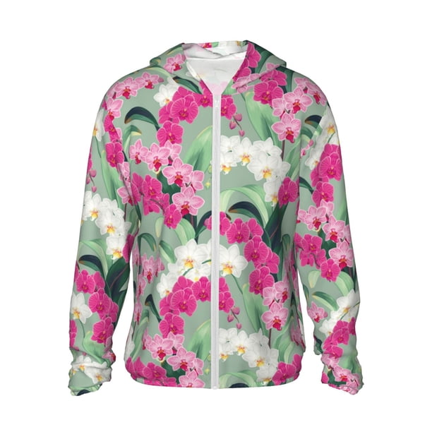 Balery Orchids Flowers Sudadera ligera de manga larga con capucha y protección solar UPF 50+ para hombre y mujer, ideal para pesca y running-Small