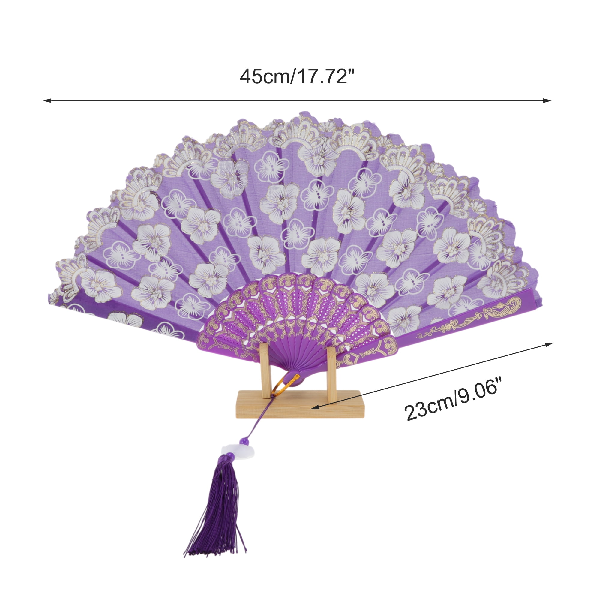 Unique Bargains Elegant Cherry Blossom With Tassel Folding Fan 1 Pc Purple