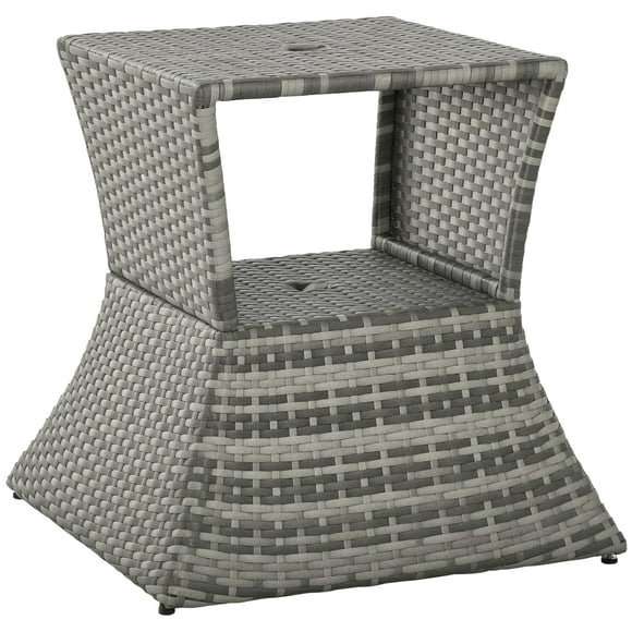 Mesa auxiliar Outsunny de mimbre de ratán de 2 niveles, color gris