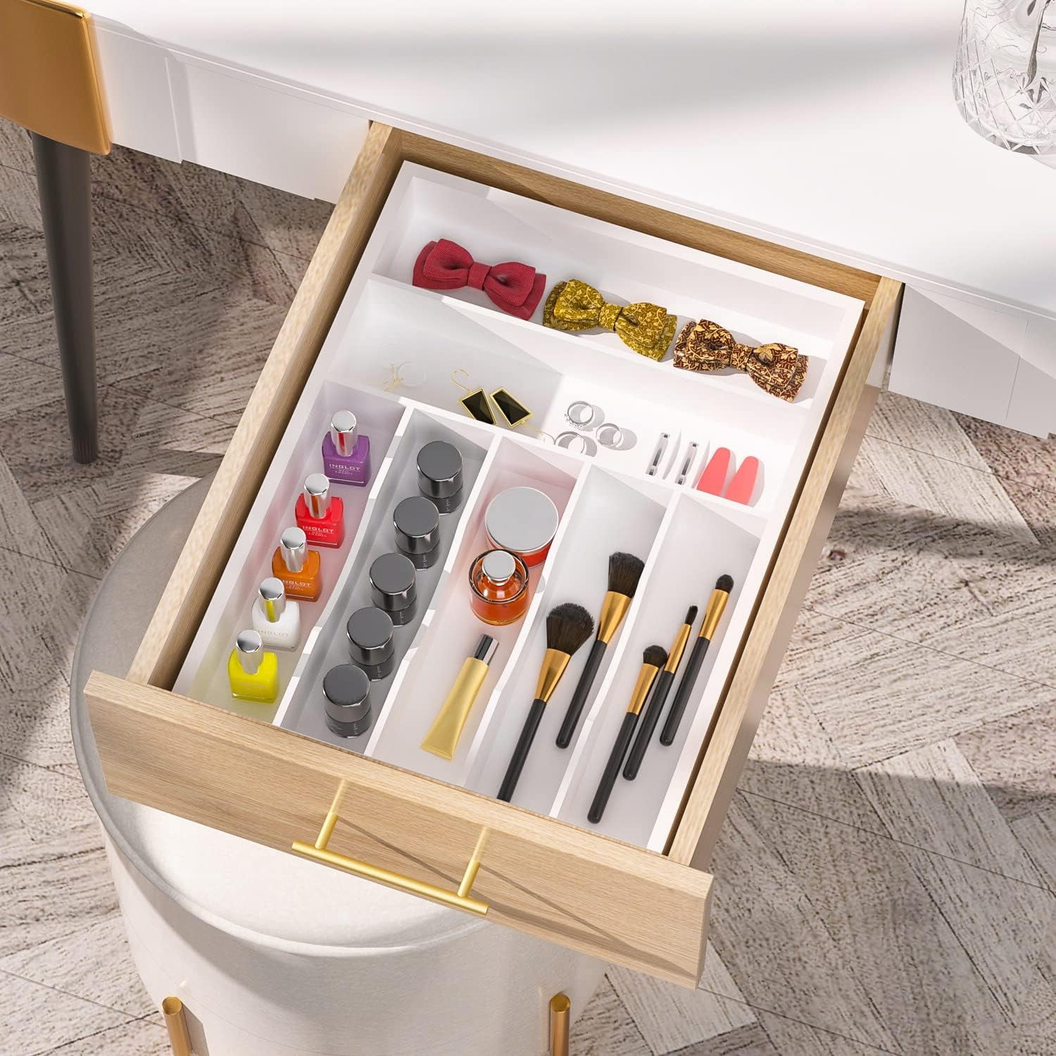 Utensil Organizer Silverware Drawer Organizer - Bamboo Expandable Cutlery Tray with Dividers for Utensil Holder Office Storage Makeup Desk Drawer Tool OrganizationExpandable,  with Dividers,