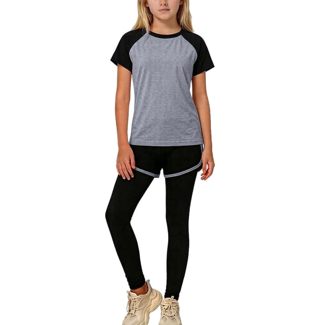 Conjuntos de blusas y camisas de cuello redondo y manga corta de verano para niños, camiseta de manga corta con cuello redondo de color liso, top y pantalones cortos, conjunto de tres piezas para niño