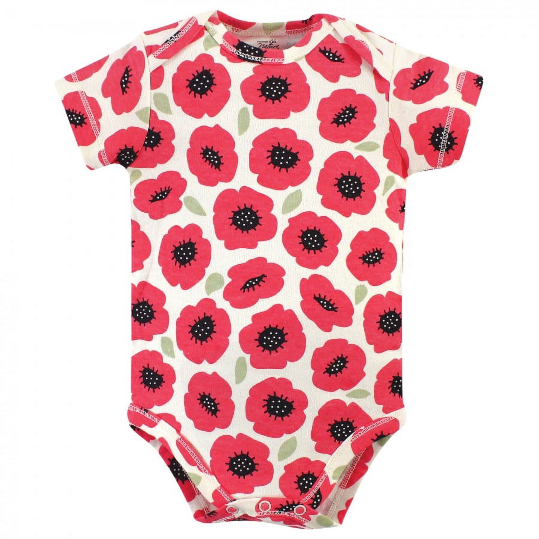 Touched by Nature Baby Girl Organic Cotton Bodysuits 5pk, Poppy, 18-24 Months