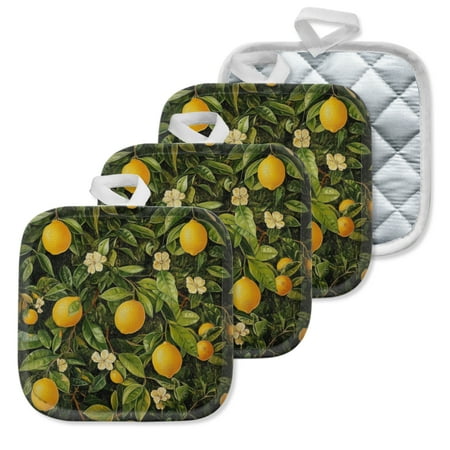 

4 Pack Pot Holders Kitchen Essential Potholder Set Lemon Leaf And Flower Pattern