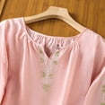 thumbnail image 5 of Cmfcve Tops for Women 2026 Cotton Linen T Shirts Retro Plus Size 3/4 Sleeve V Neck Embroidered Blouse, 5 of 6