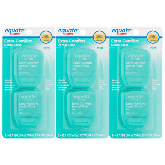 6 Count Equate Extra Comfort Mint Dental Floss, 40 M
