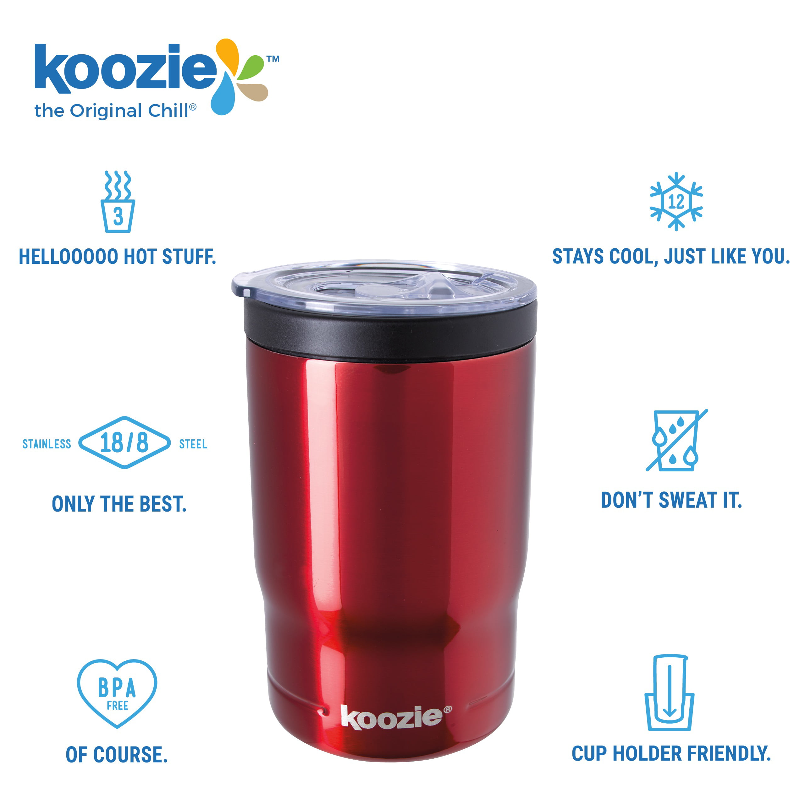  KOOZIE® Stainless Steel Triple 3-in-1 Can Cooler, Bottle or  Tumbler with Lid for 16 oz Tall Boy Cans, Double Wall Vacuum Insulated for  Hot and Cold Drinks