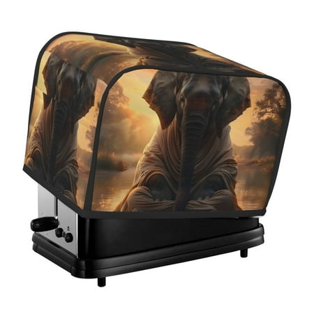 

KLL Lake Meditating Elephant Print 2 Slice Toaster Dust Covers Kitchen Small Appliance Cover with 2 Pockets Can hold Jam Spreader Knife & Toaster Tongs (11.4 x 7.9 x 7.5)