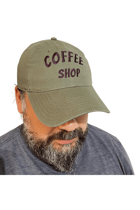 Coffee Shop Baseball Cap, Embroidered Dad Hat, Unstructured Six Panel, Adjustable Strap, Coffee roaster, barista, coffee shops, Brewing Hats, coffee.