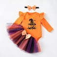 thumbnail image 5 of REgarm Baby Girl Halloween Outfit Ruffle Long Sleeve Romper Tulle Tutu Skirt Headband Clothes Set,9-12 Months, 5 of 7