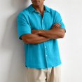 thumbnail image 5 of Uwinwear Mens Big and Tall Button Down Shirts Gauze Short Sleeve Collared Shirt Regular Fit Summer Casual Work Clothes Casual Textured Tops,Cyan,M, 5 of 5