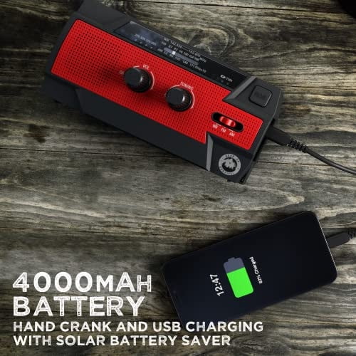 Radio Solar de Manivela de Emergencia, Banco de Energía 4000mAh AM/FM/