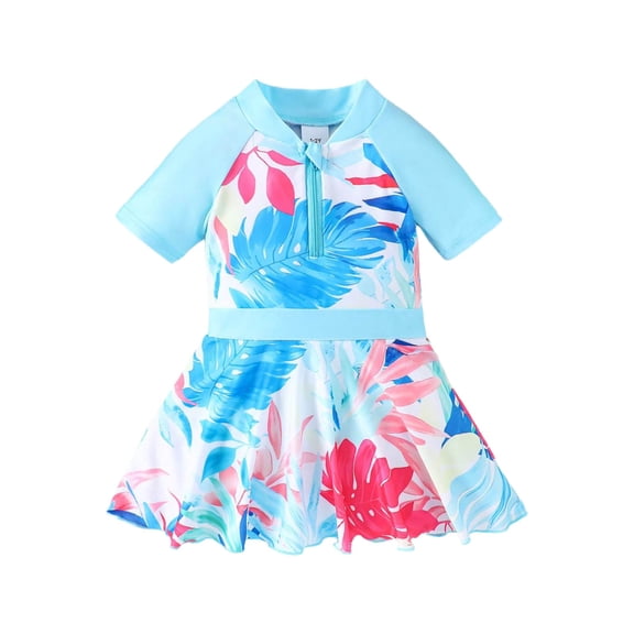 YANGXINX Girls Swimsuit Summer Beach Tropical Floral Leaf Print Ruffle Dress with Shorts Summer Beach Pool Swimwear girls swim suit