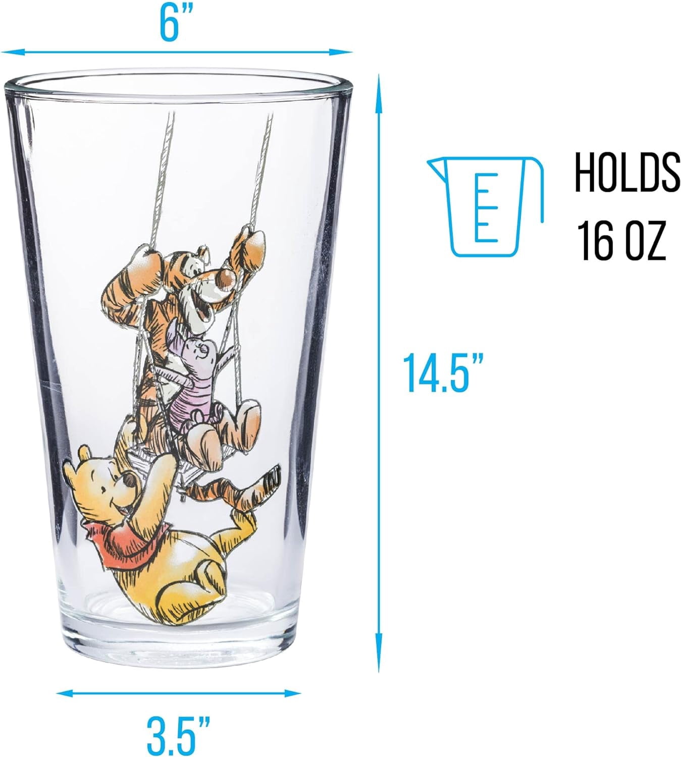 Silver Buffalo Disney's Winnie the Pooh Painted Scenes 4pc Pint Glass Set, 16 Ounces