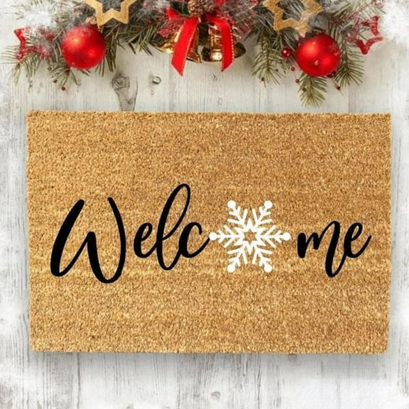 Winter Doormat for Indoor and Outdoor Use, 24x16 Inch Front Door Welcome Mat with Non-Slip Backing, Washable Snowflake Design for Christmas