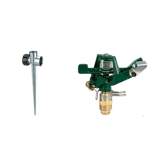 Orbit 1/2 Inch Zinc Impact Sprinkler Head and Zinc Hose Spike Bundle