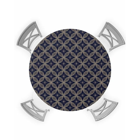 

Round Tablecloth with Elastic Blue Abstract Modern Mural Art Waterproof Stain-proof Table Cover Wipeable Fitted Table Cloths for 36 -44 Round Tables Dining Kitchen