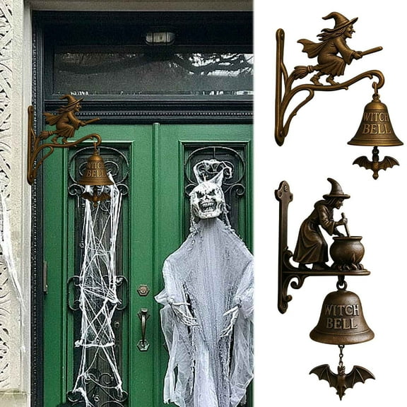 PALIFEUR Vintage Witch Doorbell, Halloween Decoration Doorbell, Wall Mounted Witch Bells with Broom, Witch Bells for Front Door Protection, Witchcraft Home Decor Supplies, 7.87 x 4.72 Inch