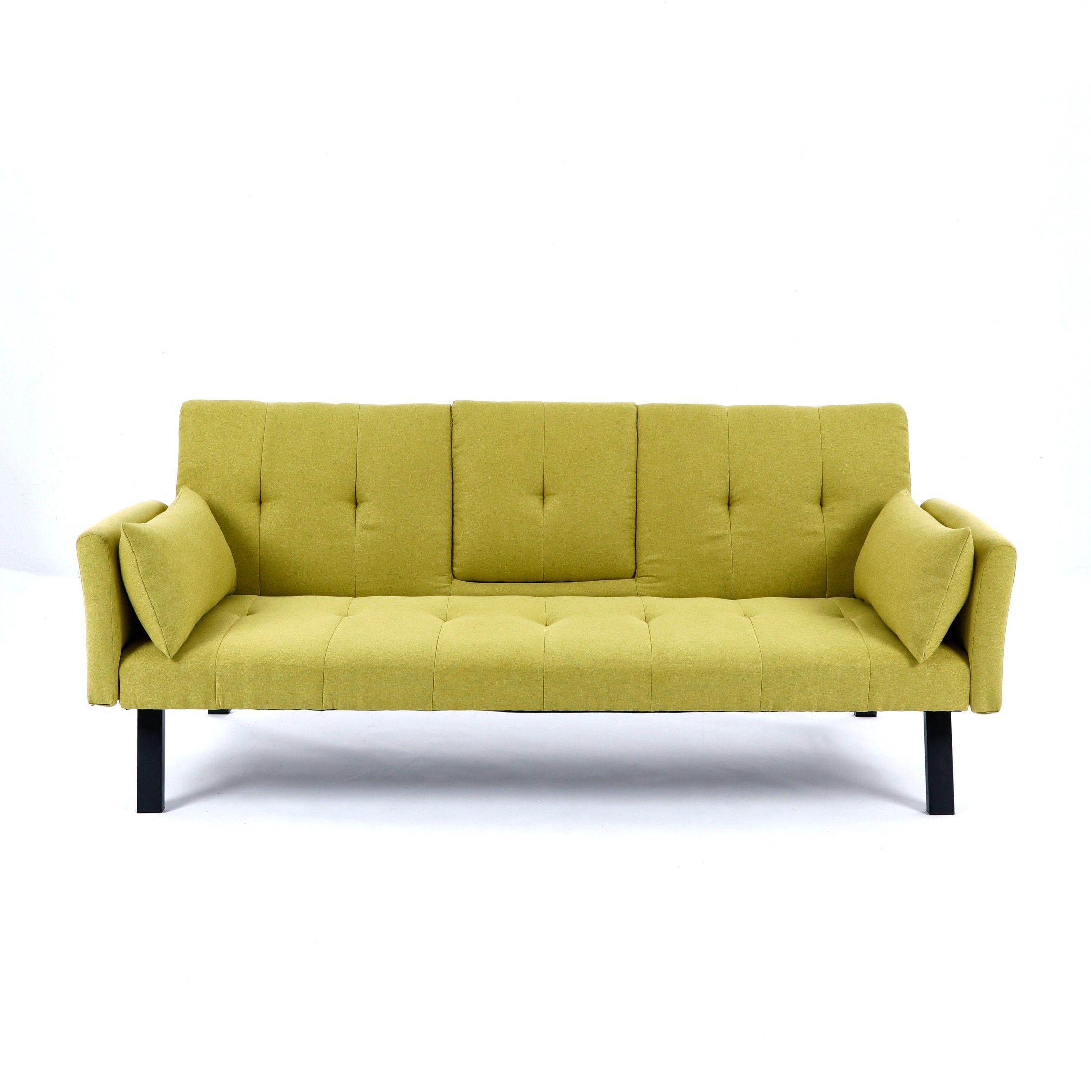 Aukfa 70" Convertible Futon Sofa Bed for Home Office, Linen Loveseat with Cup Holder, Green