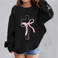 thumbnail image 2 of Telankuip Girls Christian Sweatshirts Kids Cute Pink Bow Loose Crewneck Sweatshirt for Teens Aesthetic Cross Graphic Printed Long Sleeve Sports Casual Pullover Tops for Daily Wear Black 120, 2 of 4